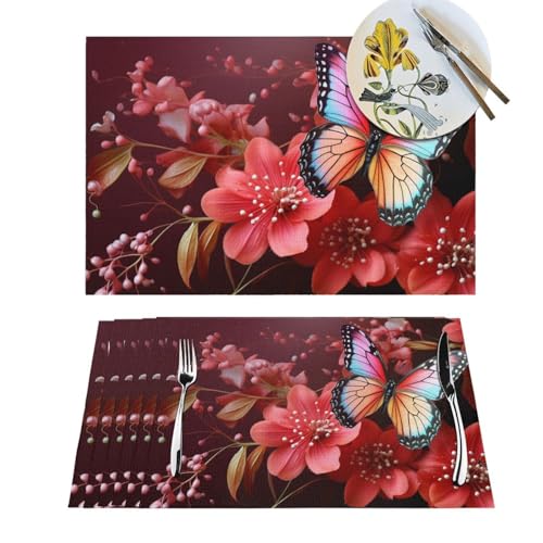 Sets de table lavables en PVC rouge pour table à manger - 2