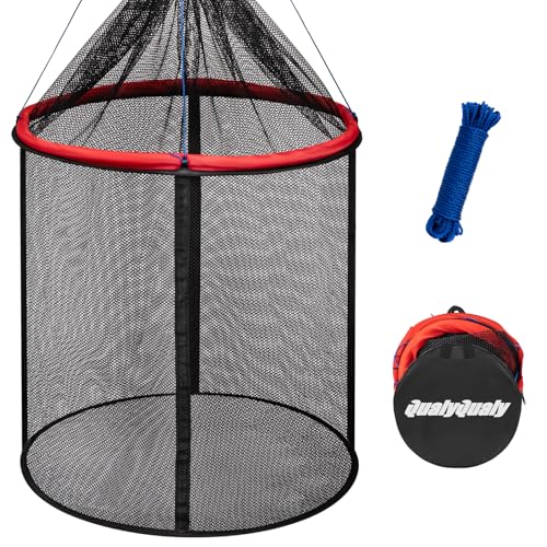 QualyQualy Floating Fish Basket 41/73 Gallons Foldable Fishing Net Bait Cage for Live Caught Fish Extra Large Fishing Basket Portable Kayak Fishing Live Well Baitfish Minnow Bucket