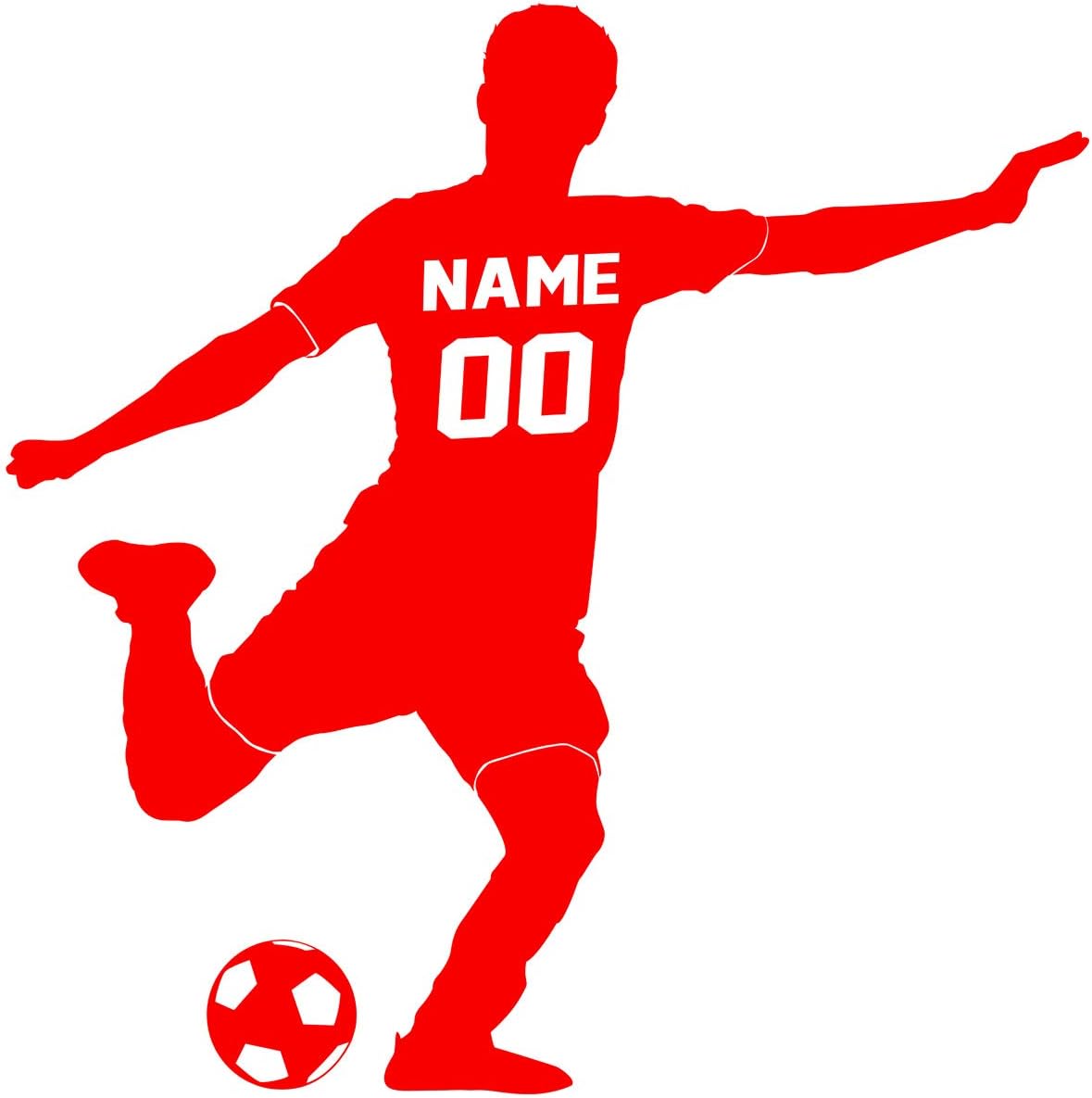 VWAQ Personalized Name Boys Soccer Player Vinyl Wall Decal Custom Sports Decor Sticker - TTC27 (23" H X 23" W, Red)