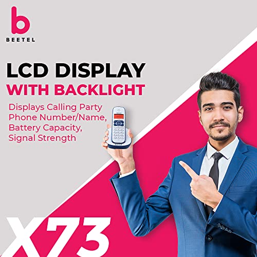 Image of Beetel X73N Cordless 2.4Ghz Cordless Landline Phone with Caller ID Display, 2-Way Speaker Phone with Volume Controls, Auto Answer, Alarm Function, Stylish Design (Blue /White)(X73N)