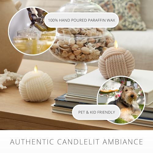Image of Luminara - Flameless Holiday Crystal Beads Glitter Sphere Candle - Timeless Taupe Rope Ball - Pack of 1-4x4.25 - Auto Timer Built-in 5-Hour Timer