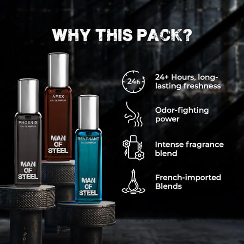 Image of MAN OF STEEL Perfume Gift Set for Men - 20ML Each | Apex, Phoenix, Revenant | Long Lasting Luxury Perfume EDP