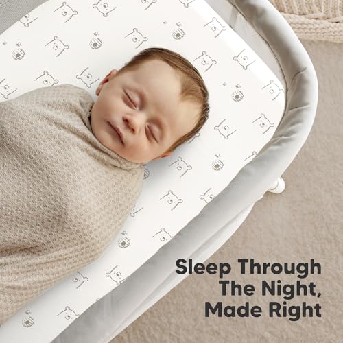 Image of 2pk Organic Bassinet Sheets, Compatible with Baby Delight (Bumble Bear) | 100% Cotton Bassinet Sheets for Boys, Girls, 32 x 21 Rectangle Baby Bassinet Mattress Sheets, Soft Breathable Bedside Cover