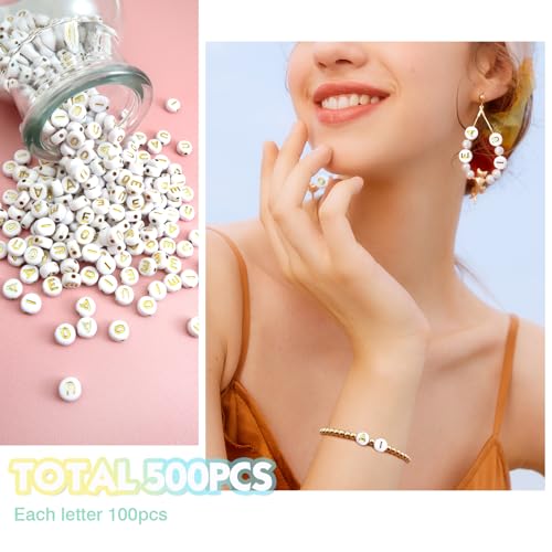 TOAOB 500pcs Vowel Letter Beads 7mm Round Acrylic Alphabet Beads with Gold Word A E I O U for Necklace Bracelet Jewellery Making - Image 3