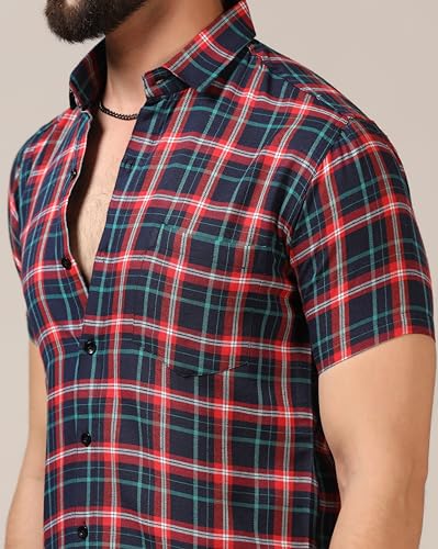 Image of TOPLOT Men's Regular Fit Casual Shirt Checks Design with Spread Collar & Half Sleeves