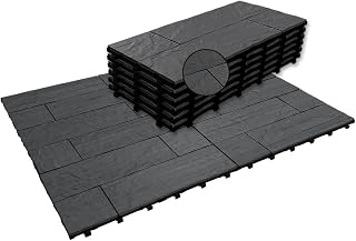 JJWOOD Stone-Look Interlocking Deck Tiles, 6 Pcs 12" x 24" WPC Patio Flooring, Matte Rock Texture Outdoor Floor Tiles for Balcony, Porch, Backyard, Indoor Outdoor, Black