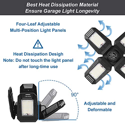 120W LED Garage Lights, 12000LM Garage Lights Ceiling LED, Best for Garage, Workshop, E26/E27 Base, CRI 85, 6500K Four-Leaf Deformable LED Garage Lighting Fixture with Adjustable Multi-Position Panels - Image 5