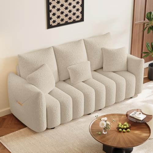 Wrofly Teddy Cloud Sofa Couch, Comfy Upholstered Sherpa Deep Seat