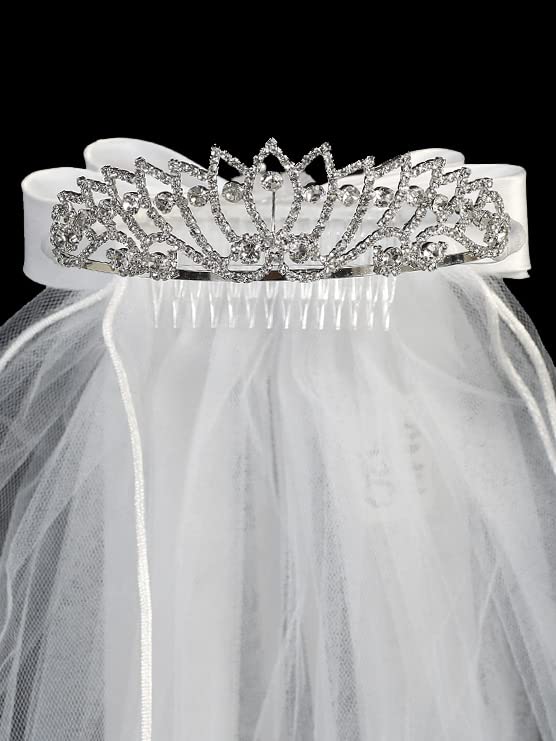 Swea Pea & Lilli Girls First Communion Veil - White Holy 1st Communion Headpiece with Tiara and Bow by Swea Pea & Lili - Image 2