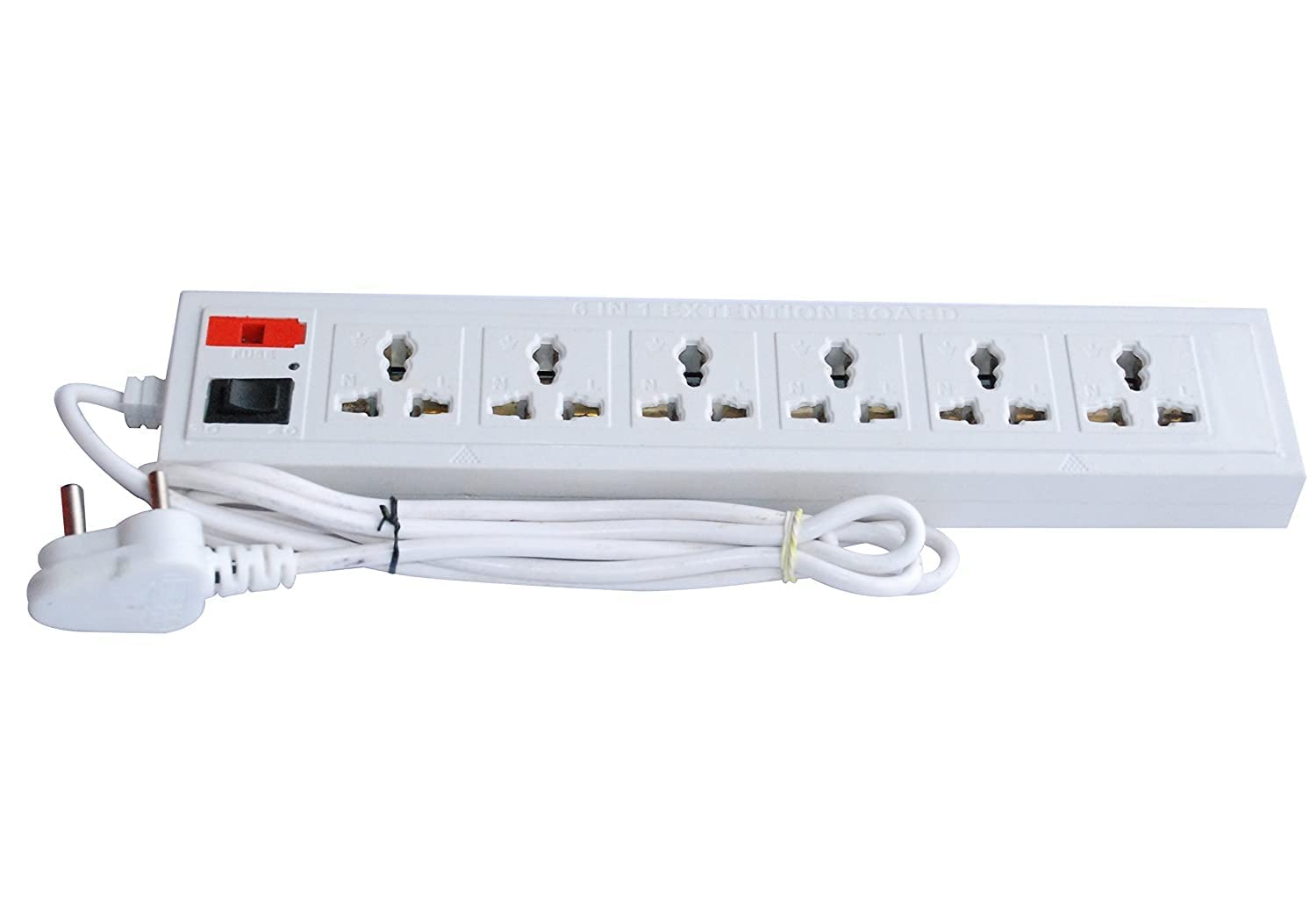 DB INDIA 6 Sockets, 1Switches Extension Board with Fuse and Heavy Copper Wire (3 Meter) MultiColourd