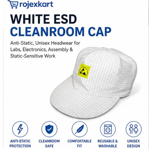 Image of Rojex Blue ESD Cleanroom Cap - Anti-Static, Unisex Headwear for Labs, Electronics, Assembly & Static-Sensitive Work - Polyester, Machine Washable
