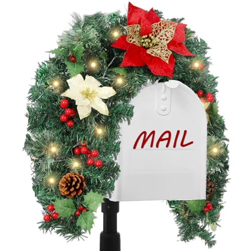 Lonfliness Artificial Christmas Mail Box Swag Decorations with Poinsettias Flowers