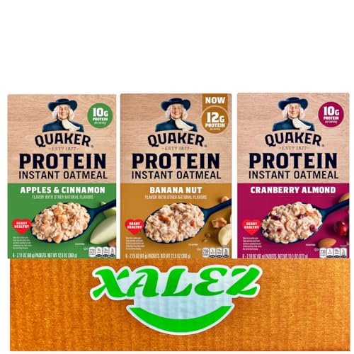 Xalez Quaker Protein Instant Oatmeal I 1 Banana Nut 2.15 Oz 6 Count + 1 Apples & Cinnamon cover