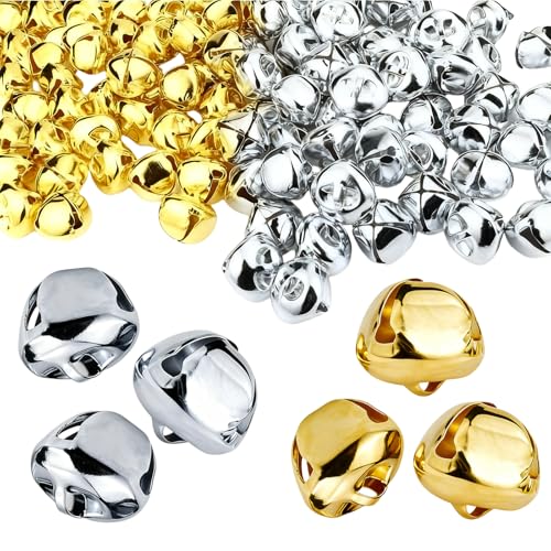 Nzexlyva 100 Pcs Bells for Crafts, Christmas Jingle Bells, Small Metal Jingle Bell for Festival Home Party Christmas Tree Decoration (50pcs Silver and 50pcs Gold)