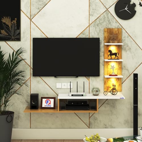 Image of Thomas Engineered Wood LED Light TV Unit Wall Mounted TV Unit Wall TV Stand TV Cabinet for Living Room, Set Top Box Stand - GiantWood /White(D.I.Y - Do-It-Yourself) Ideal for Up to 43 inch Inches