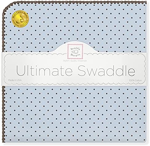 SwaddleDesigns Large Receiving Blanket, Ultimate Swaddle for Baby Boys, Girls, Softest US Cotton Flannel, Best Shower Gift, Made in USA, Brown Polka Dots on Pastel Blue (Mom's Choice Award Winner)