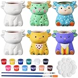 Honeydak 6 Sets DIY Ceramic Succulent Pots Paint Craft Kit, Ready to Paint Your Own Ceramic Planters, Unpainted Flower Pots with Drainage Holes for Family Craft Activity Birthday Gift