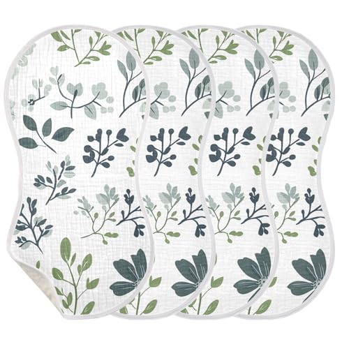 4 Pack Floral Muslin Burp Cloths Cotton Absorbent Baby Burping Rags for Boys Girls Soft Newborn Burp Bibs, 22 x 11 Inch3