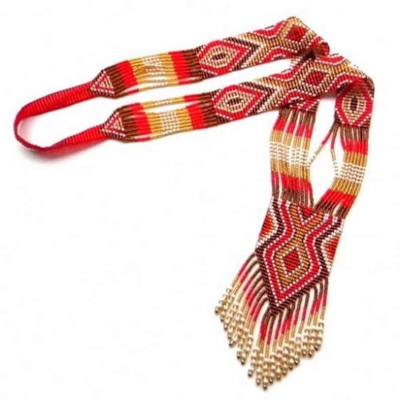 Collar ucraniano Gerdan y pendientes de cuentas de semillas multicolor folk 4