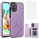 Phone Case for Samsung Galaxy A71 4G with Tempered Glass Screen Protector and Card Holder Wallet Cover Stand Flip Leather Cell Accessories Glaxay A 71 Gaxaly 71A S71 A715F Cases Women Girls Purple -  Asuwish