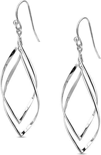 Charmsy - Aretes colgantes de plata de ley 925 con doble torsión infinita para mujer, aretes colgantes clásicos de infinito marquesa lineal, Grande,