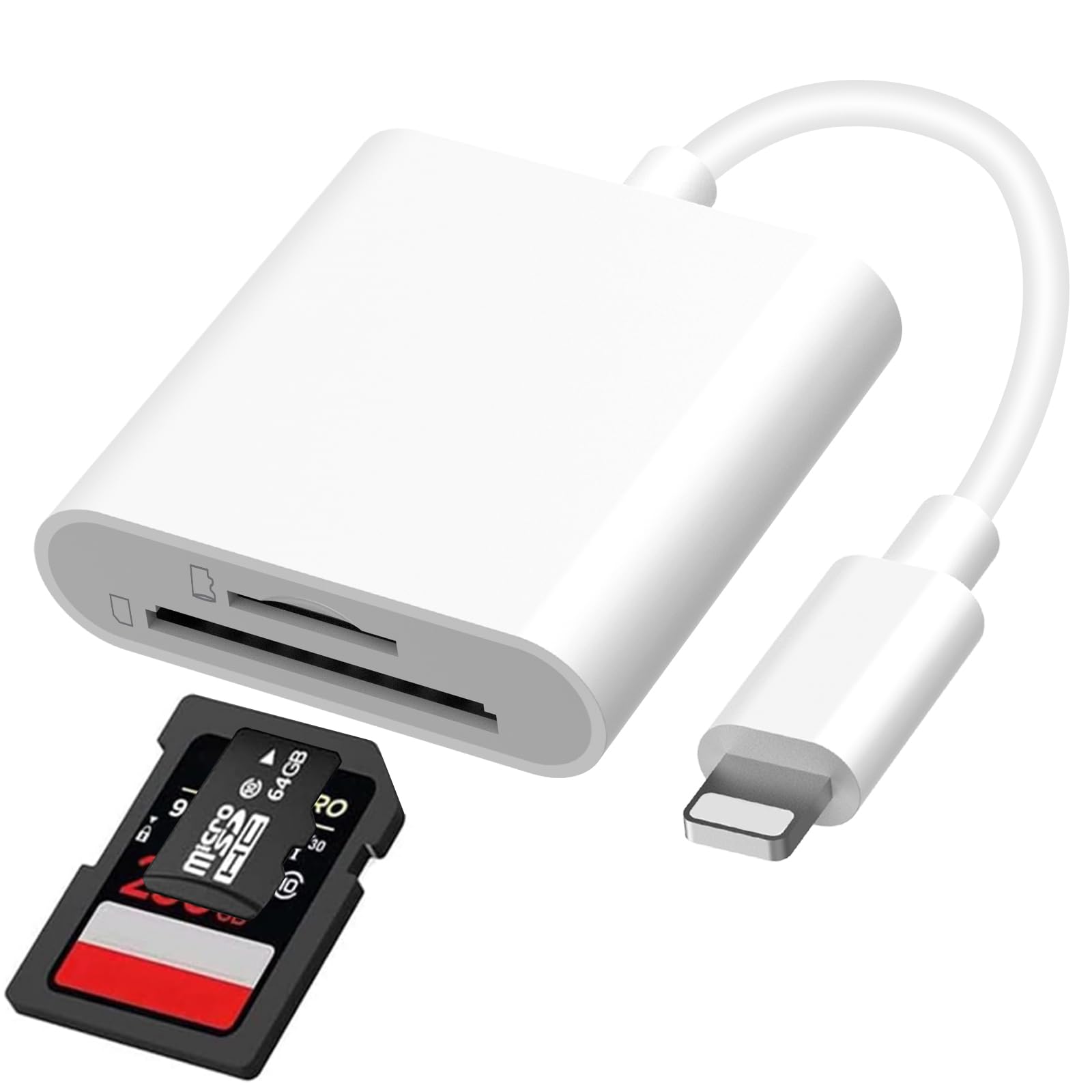 SD Card Reader for iPhone - 2 in 1 Memory Card Reader Adapter Dual Card Slot for SD/TF Card Camera Reader Adapter, Camera Card Viewer, Plug and Play, SD Card Reader Adapter for iPhone iPad