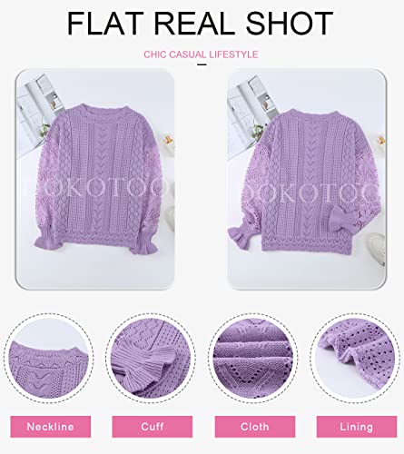 Image of Dokotoo Womens Crewneck Crochet Lace Long Sleeve Hollow Out Cable Knit Sweaters Pullover Tops