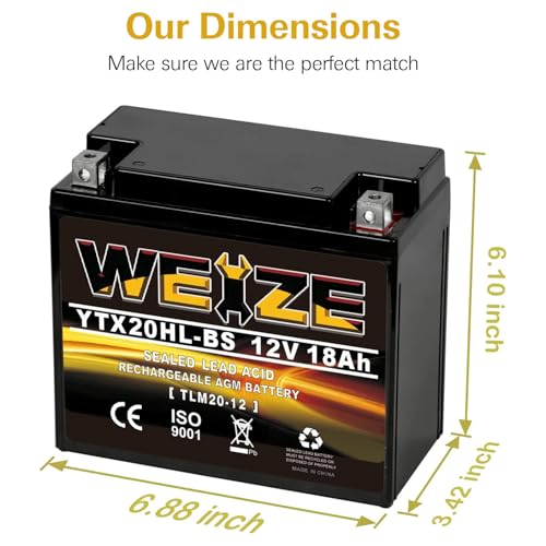 Image of YTX20HL-BS Sealed AGM Maintenance Free Motorcycle Battery, 12 Volt 18 AH, 300 CCA Scooter Battery
