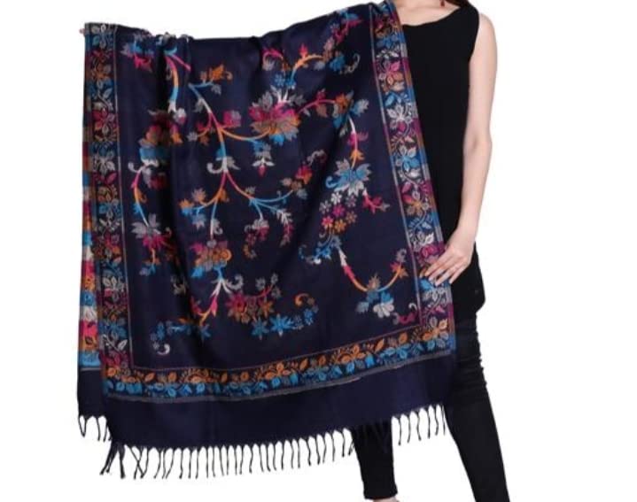 Ss traders kashmiri woollen embellished shawl for women (Navy blue)-picture-16