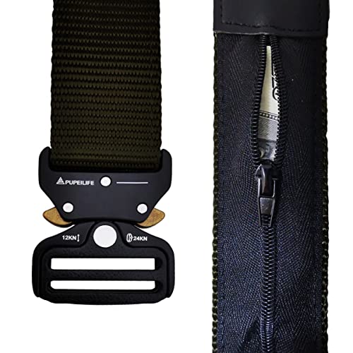 Belt with Hidden Money Bag Belt - 135cm Nylon Tactical Style with Zipper Pocket Suit For Waist Below 46 Inches - Black3