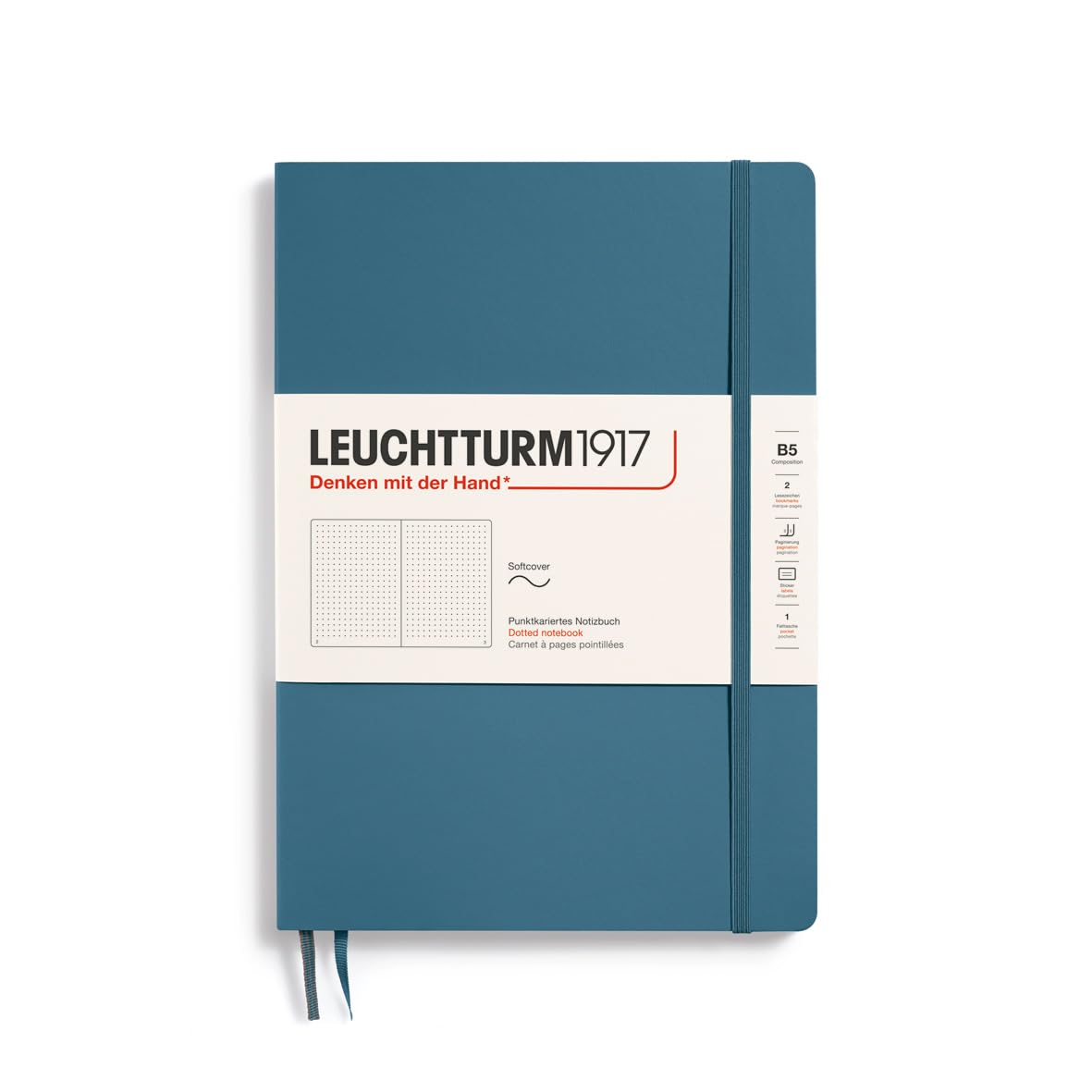 LEUCHTTURM1917 365637 Notebook Composition (B5), Softcover, 123 Numbered Pages, Stone Blue, Dotted