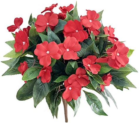Lopkey 7 Branches Artificial Impatiens Bouquet Flower Patio Lawn Garden Wedding Photo Decor (2Pcs),Red