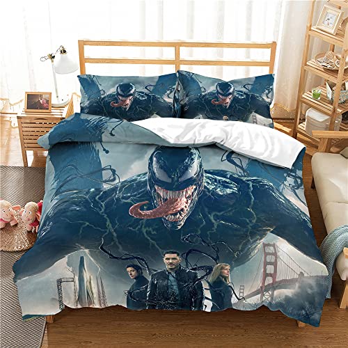Duvet Cover Double Size Movie Venom Bedding Set 100% Cotton Bed Sets Reversible Quilt Covers with Pillowcases (Venom 01,Single(135x200cm))