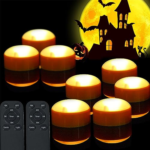 8 Pack Halloween Lanterns Battery Operated LED Lights with Remote & Timer Flameless Candles and Jack-O-Lantern Outdoor Pumpkin Decorations Home Decor, Orange Color