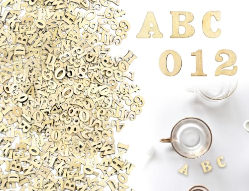 Emezddo 200 Pezzi di Lettere e Numeri in Legno, Piccole Lettere in Legno con Numeri per Lavori Artigianali, per Arti e Mestieri, Matrimoni, Fai da Te, Decorazioni, Espositori