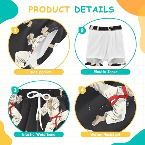 Toddler Boys Swimwear Swim Trunks with Compression Liner 4T Karate Black4