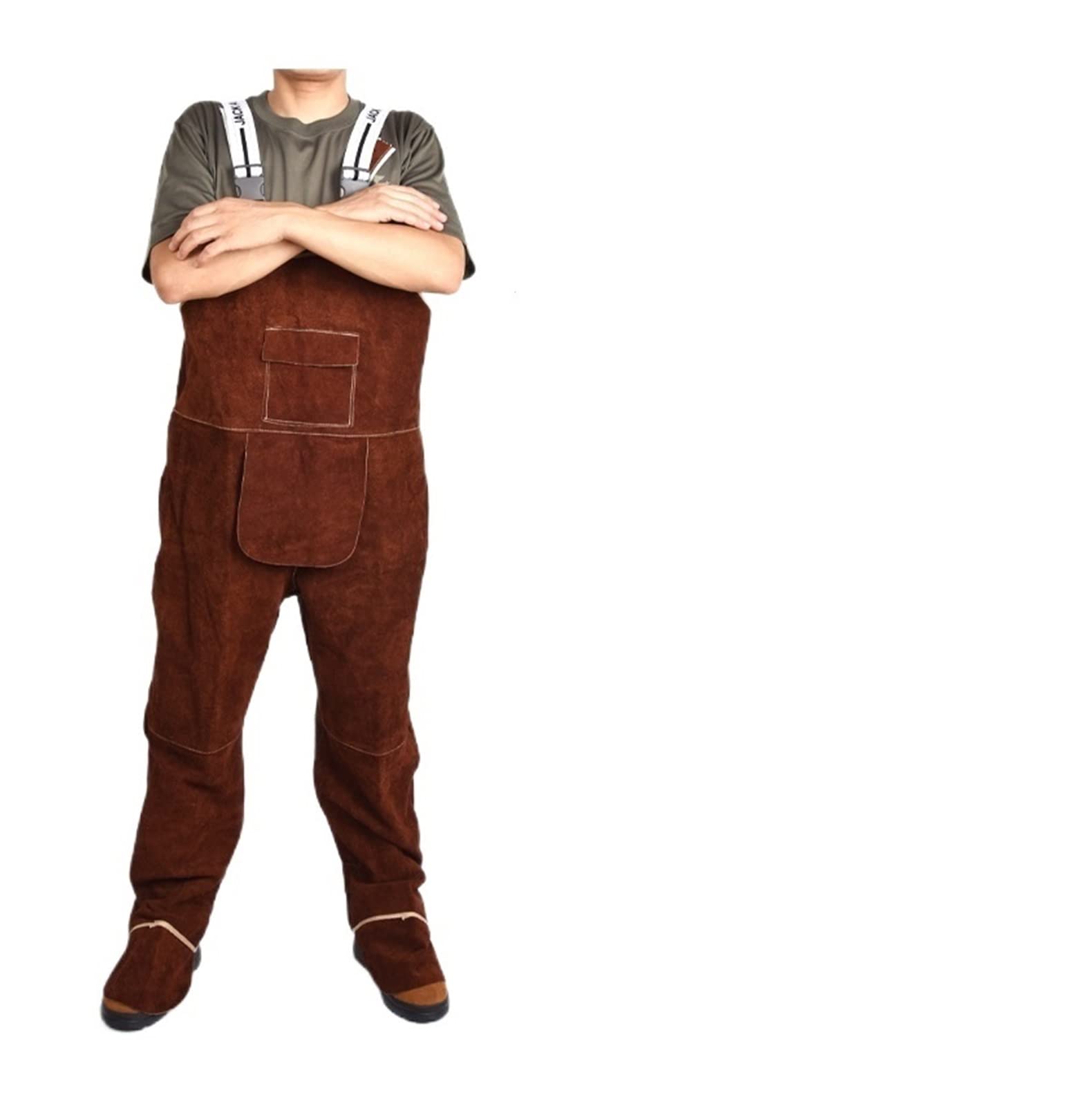 Tablier soudeur, Saut-salles unisexes Salopes de protection Pantalon de soudure de réparation de la flamme en cuir protecteur, Coverall de vêtements de protection(Brown,XL)
