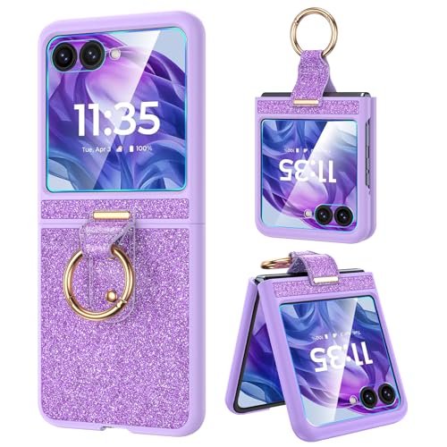 Caka Bling Case for Motorola Razr 2024/2025 Case [NOT for Plus or Ultra], with Finger Ring Holder & Built-in Screen Protector, Slim Thin Protective Phone Cover for Moto Razr 2024 & 2025 - Purple