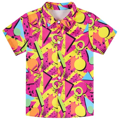 Image of uideazone Boys Hawaiian Shirts Novelty Printed Funky Short Sleeve Button Down Shirt Kids Aloha Luau Shirt 7-14T