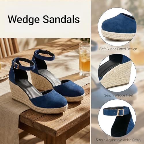 Image of Womens Espadrilles Sandals, Closed Toe Platform for Women Ankle Strap Casual Comfortable Wedge Sandals
