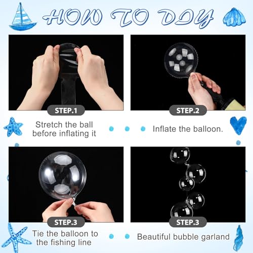 Image of Soulchen 150 Pcs 5 inch and 8 inch Under The Sea Party Decorations Clear Bubble Garlands Mermaid Birthday Bobo Balloon Decoration Mermaid Birthday Decor for Summer Beach Ocean Party Supplies