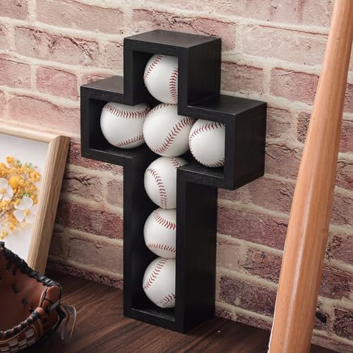 Image of Teenyyou Baseball Holder for 7 Balls, Black Wall Display Wall Mount