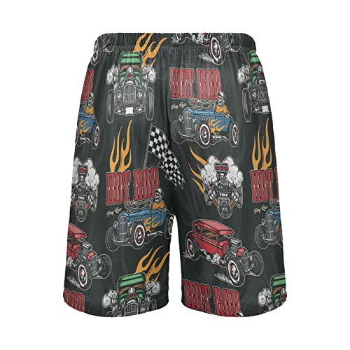 Pigsaly Pajama Shorts Hot Rod Baseball Racing Car Checkered Flag Men's Pajama Bottoms Sleep Pajama Drawstring Shorts L2