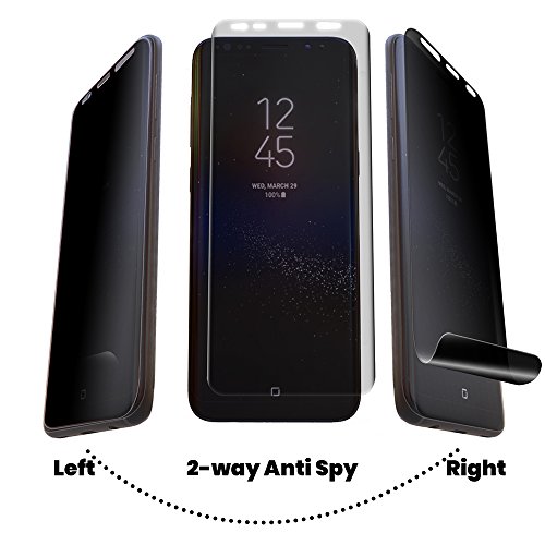 Galaxy S8 Plus Screen Protector Privacy 2-Way Anti Spy (2-Pack) Full Coverage Full Adhesive Glue Nano Shield 3D Curve Fit Soft Film (Not Tempered Glass) For Samsung S8+ With 1-Pack Back Skin Protector #TOP1