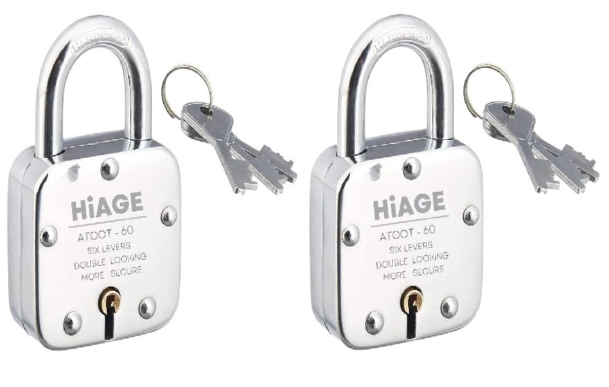 Image of Smart Shophar Brass and Steel Hiage Atoot Padlock 60 MM Silver, Pack of 2 with Keys /Multipurpose Hardened Shackle Padlock for Door, Gate, Shutter and Home /Drill Resistant Body