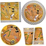 Gift Boutique 96 Pcs Handyman Tools Party Supplies Set Paper Plates Cups Napkins for Little Builder Carpentry Construction Birthday Disposable Dinnerware Serves 24