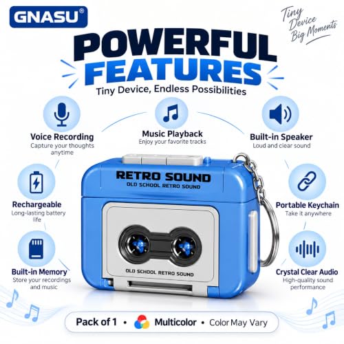GNASU Mini Retro Cassette Recorder Keychain - Image 3