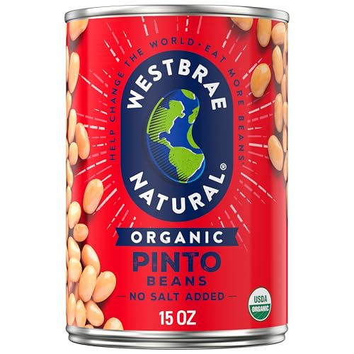 WESTBRAE Organic Pinto Beans, No Salt Added, Source of Plant Based Protein and Fiber, Low Fat, Gluten Free, 15 oz (Pack of 12)