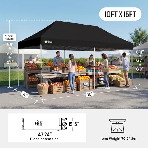 CROWN SHADES 10x15 Pop Up Canopy Outdoor Tent,400D Strength PU-Coated Oxford Fabric with Sandbags & STO-N-Go Cover Bag,Waterproof Easy Setup Instant Event Shelter for Parties,Camping, Vendors,Black - Image 5