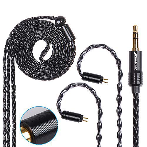 FDBRO 8-core Earphone Upgrade Cable CD Texture Plug Replacement Cable Detachable Ear-Hook Type OFC Silver Plated Earphone Cable for UM3X ES3 ES5 W4R ZS5 ZS6 ZS10 ZST ZSR (0.78mm 2PIN, Black+3.5mm)